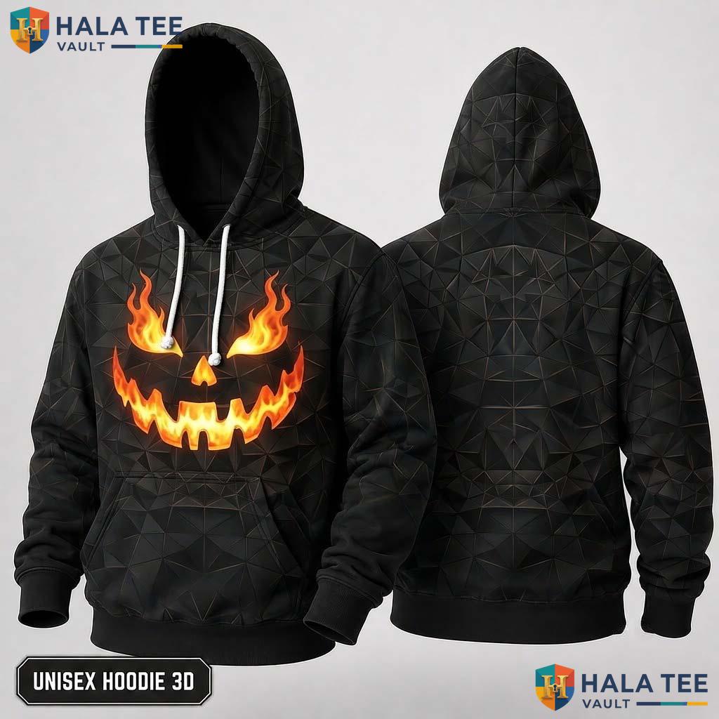 Dark Gray Spooky Pumpkin 3D Hoodie Graphic Halloween Apparel For Men
