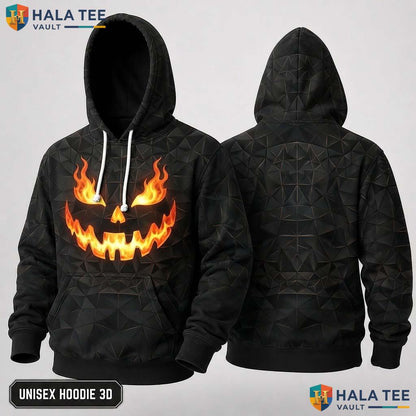 Dark Gray Spooky Pumpkin 3D Hoodie Graphic Halloween Apparel For Men