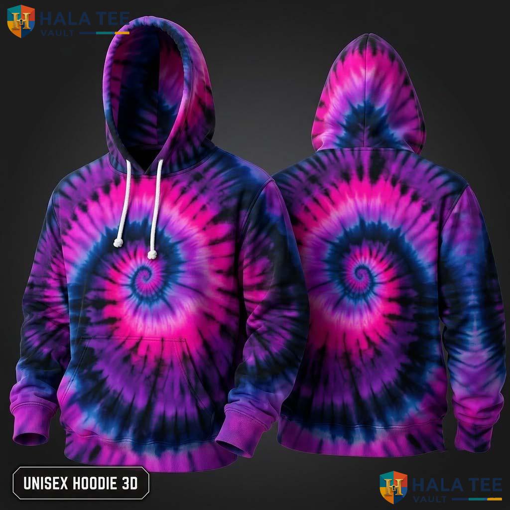 Dark Purple Pink Tie Dye Hoodie Mens Unisex Rainbow Graphic Pullover