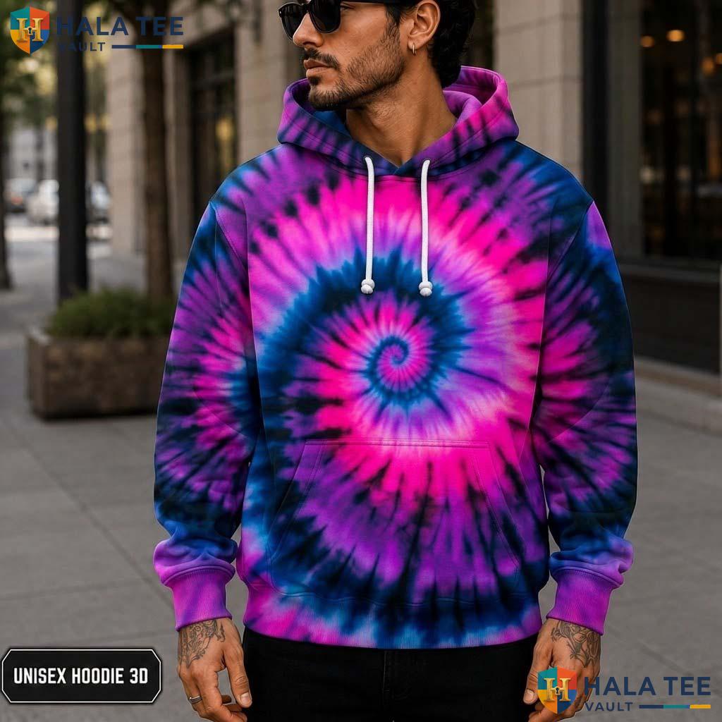 Dark Purple Pink Tie Dye Hoodie Mens Unisex Rainbow Graphic Pullover 3D Printed Hoodie