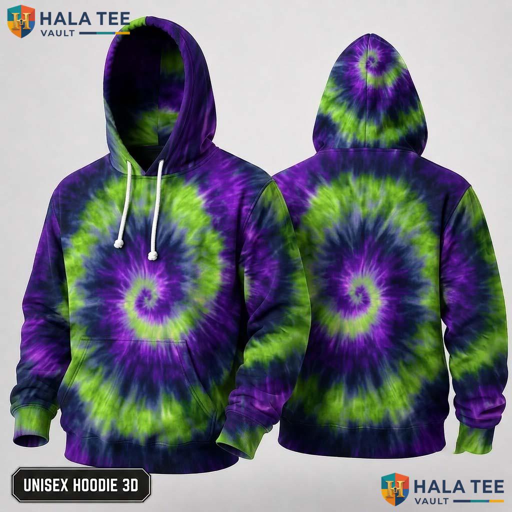 Dark Purple Tie Dye Hoodie Mens Unisex Rainbow Graphic Art Pullover