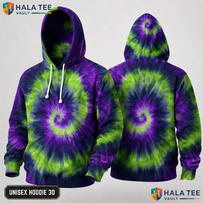 Dark Purple Tie Dye Hoodie Mens Unisex Rainbow Graphic Art Pullover