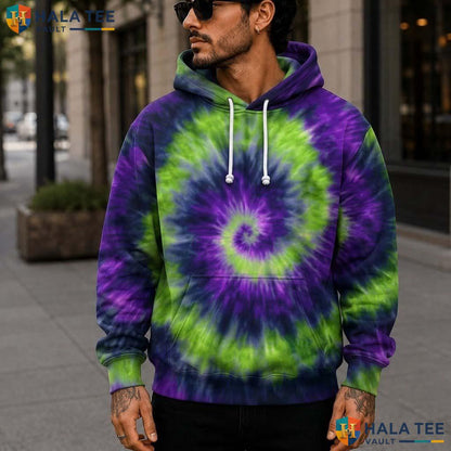 Dark Purple Tie Dye Hoodie Mens Unisex Rainbow Graphic Art Pullover 3D Printed Hoodie