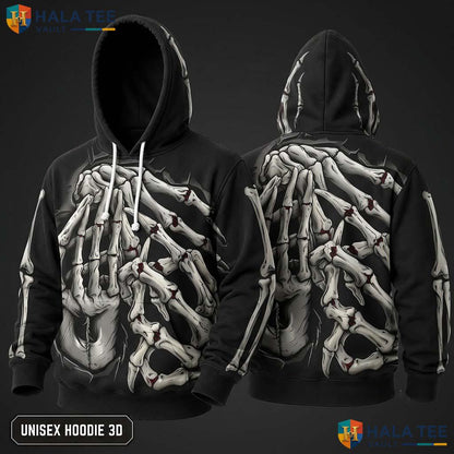 Dark Skeletal Hand 3D Hoodie Unisex Eerie Graphic Halloween Sweatshirt