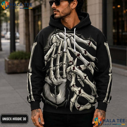 Dark Skeletal Hand 3D Printed Hoodie Unisex Eerie Graphic Halloween Sweatshirt
