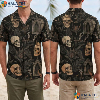 Dark Skeleton Halloween Hawaiian Shirt Gothic Tropical Vacation Top Adult