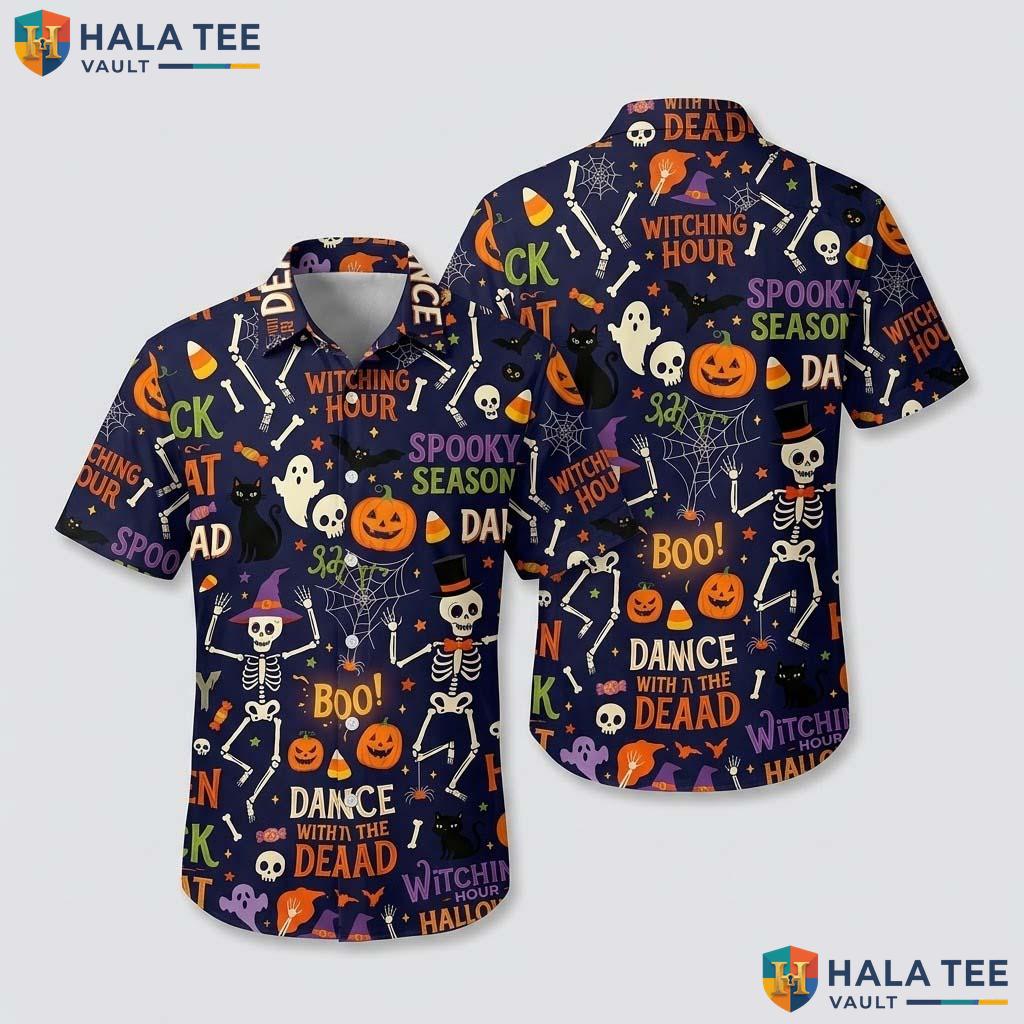 Dead Dance Halloween Hawaiian Shirt Funny Skeleton Pumpkin Aloha Top