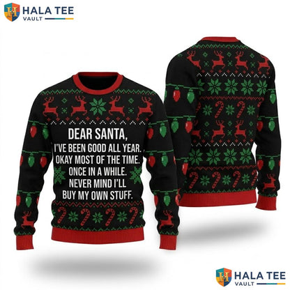 Dear Santa Wish List Ugly Christmas Sweater Funny Long Sleeve Top