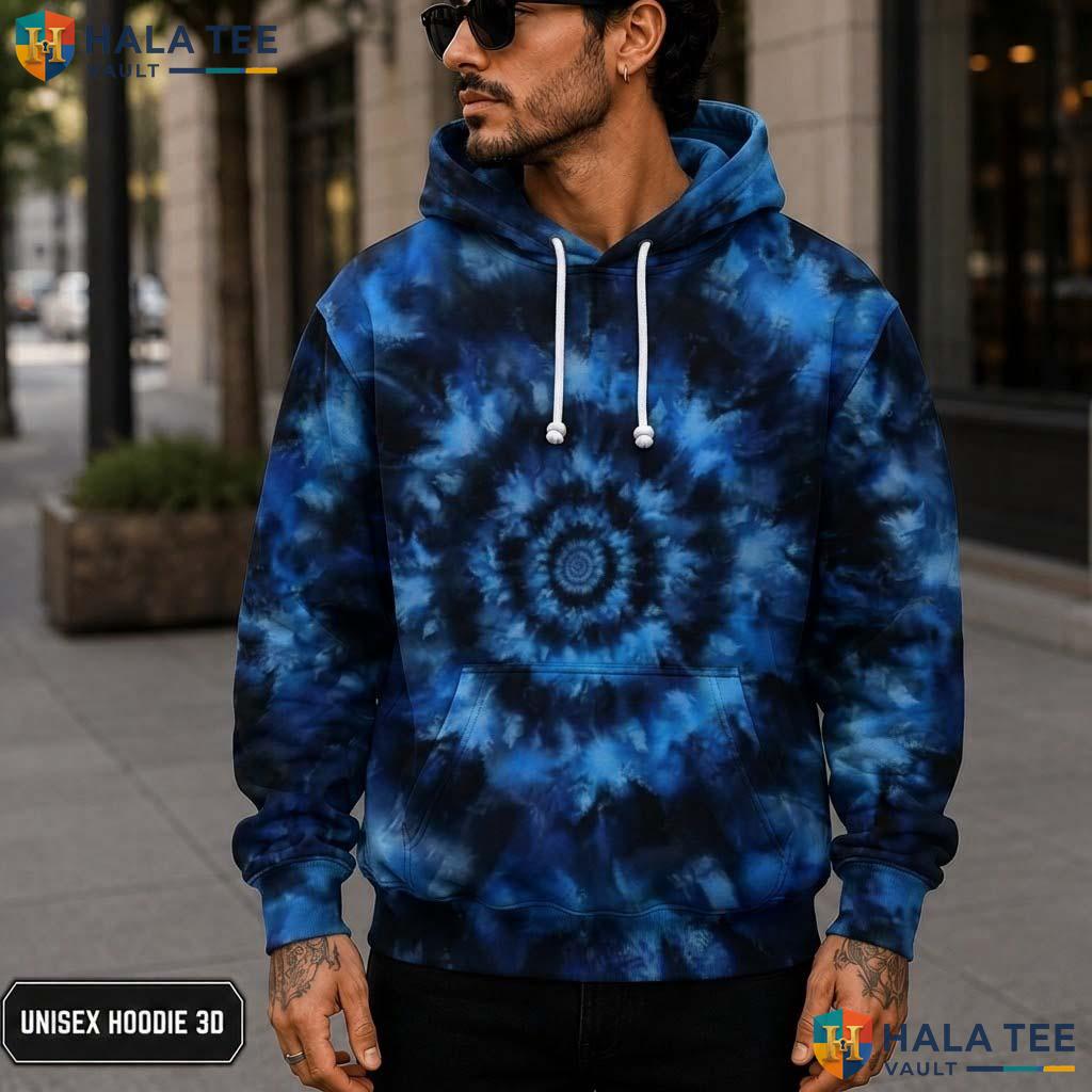 Deep Dark Blue Tie Dye Hoodie Mens Unisex Rainbow Graphic Art Pullover 3D Printed Hoodie
