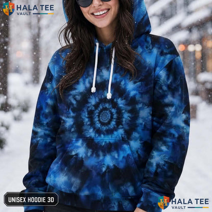 Deep Dark Blue Tie Dye Hoodie Mens Unisex Rainbow Graphic Art Pullover AOP Hoodie
