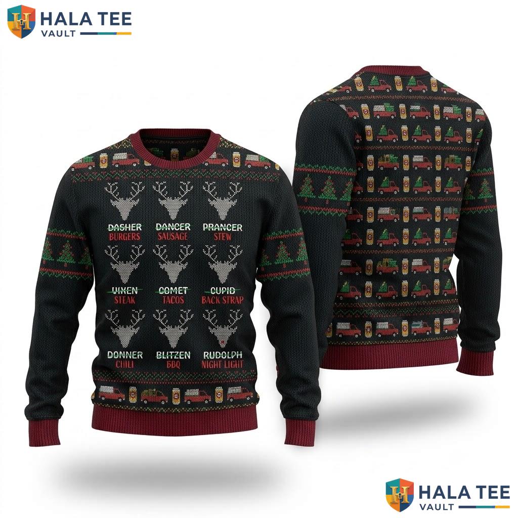 Deer Hunter Reindeer Christmas Sweater Funny Hunting Mens Holiday Top