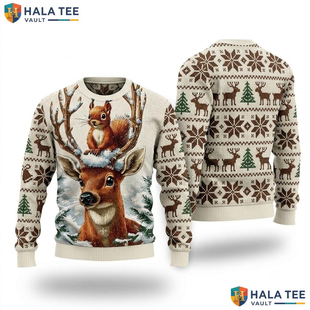 Deer Whimsical Animal Graphic Ugly Sweater Vintage Christmas Womens Top