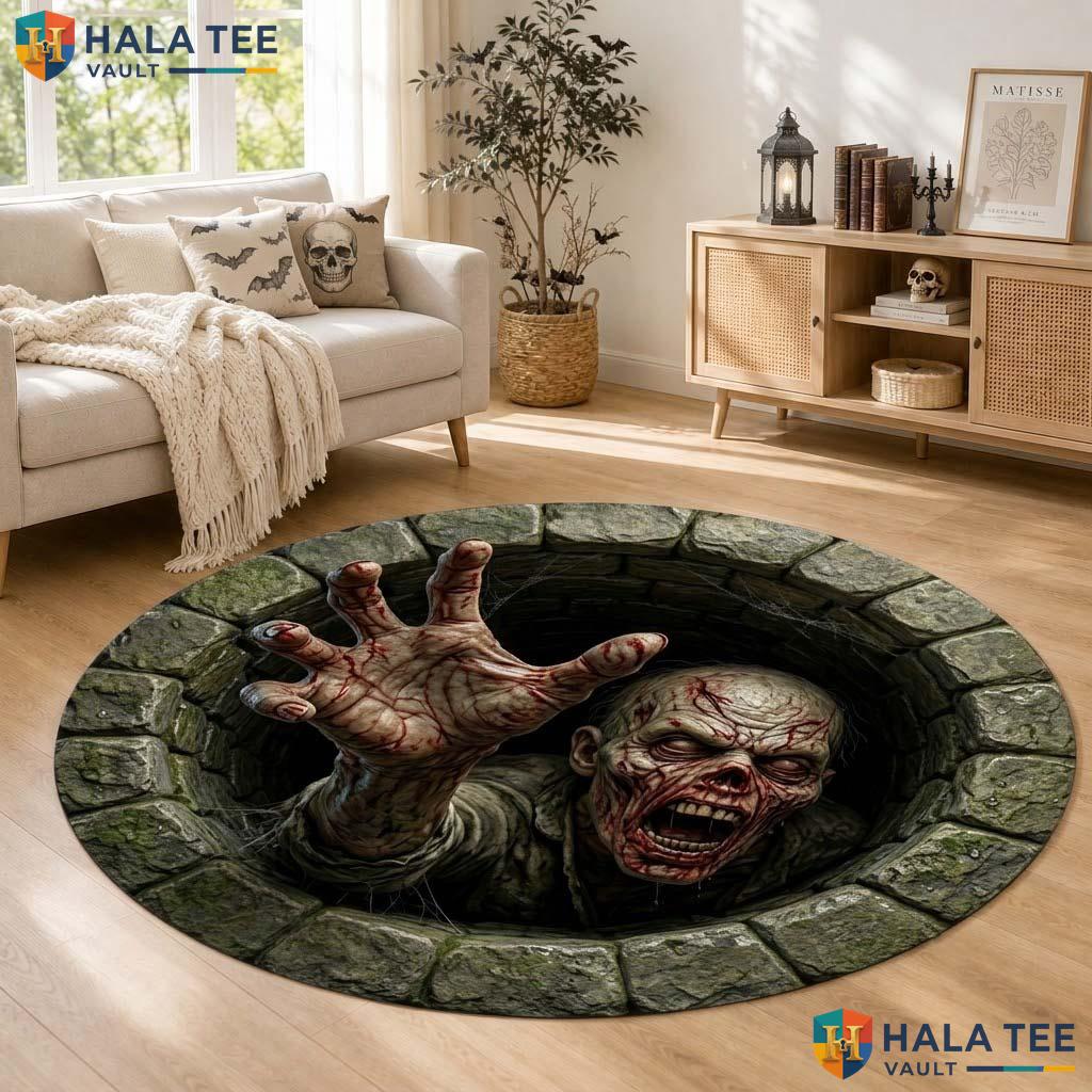 Demon Well Halloween Round Area Rug 3D Creepy Horror Monster Illusion