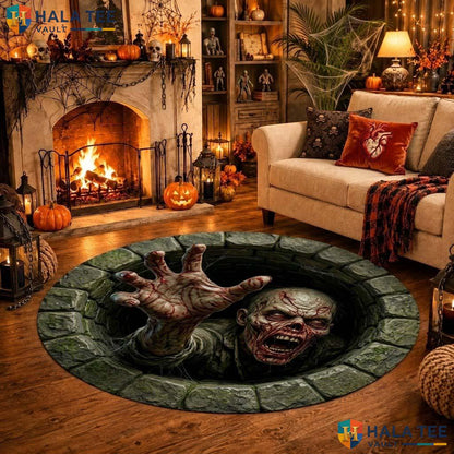 Demon Well Halloween Round Area Rug 3D Creepy Horror Monster Illusion Adult
