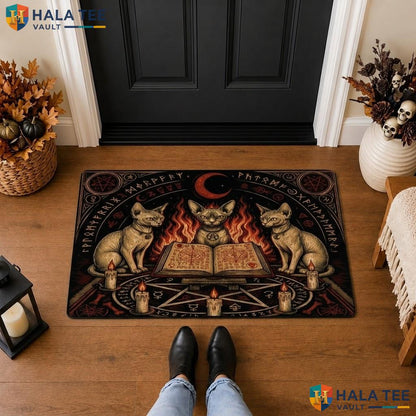Devon Rexs Cats Halloween Front door mat Holiday Witchy Spooky Welcome Floor Rug