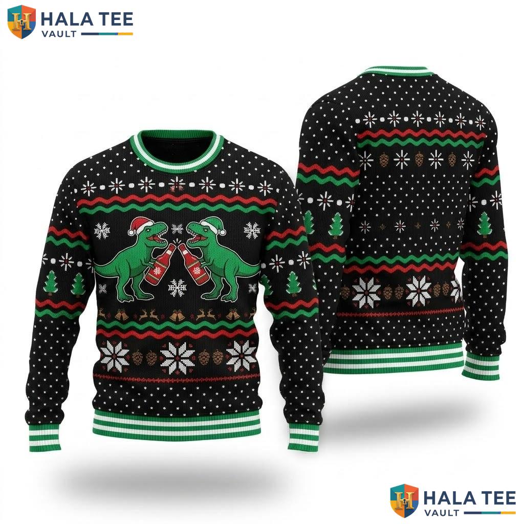 Dinosaur Funny Black Ugly Christmas Sweater Holiday Xmas Graphic Mens