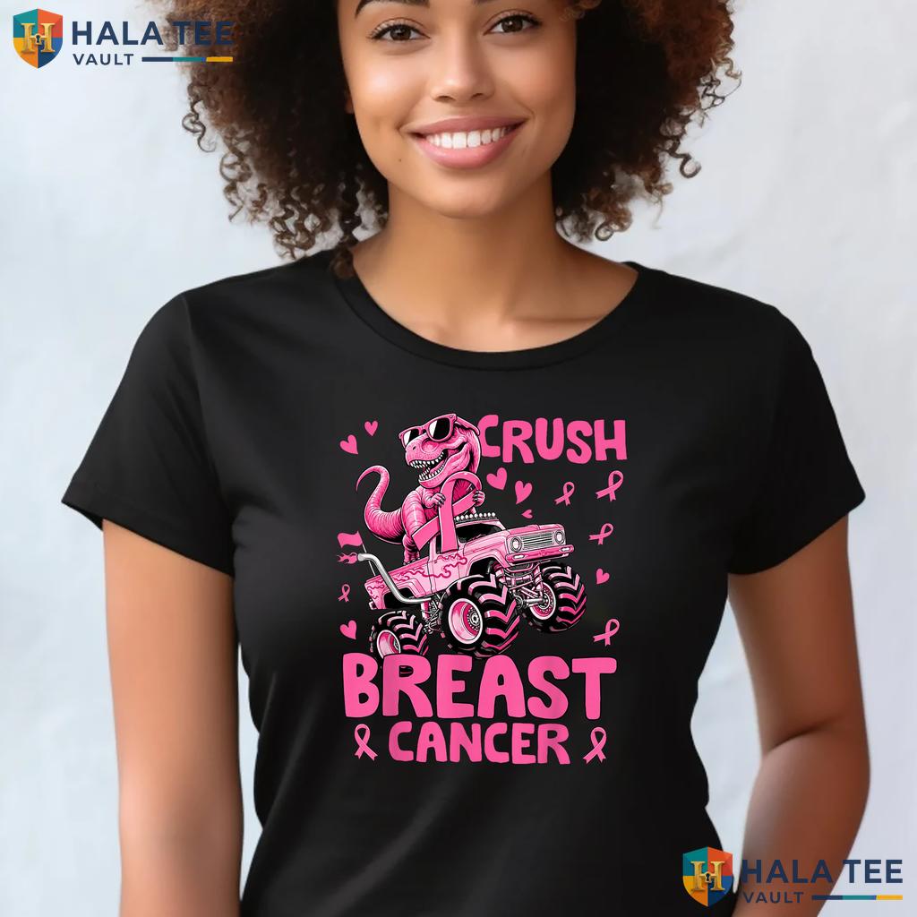 Dinosaur Monster Truck Pink TShirt Crush Breast Cancer Ribbon Boy