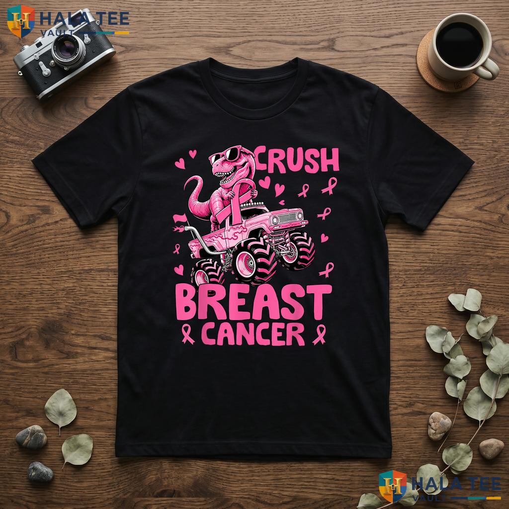Dinosaur Monster Truck Pink TShirt Crush Breast Cancer Ribbon Boy Adult