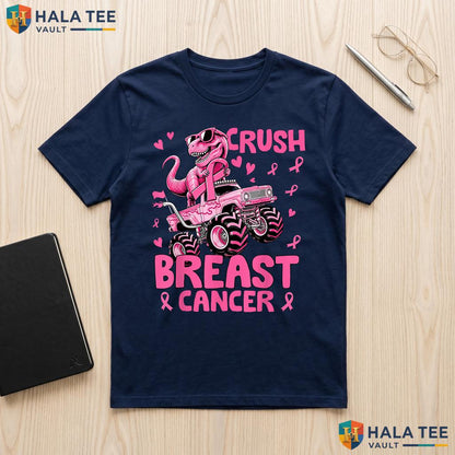 Dinosaur Monster Truck Pink TShirt Crush Breast Cancer Ribbon Boy Adult