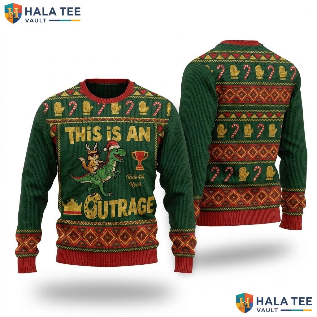 Dinosaur Reindeer Outrage Ugly Xmas Sweater Vintage Christmas Graphic