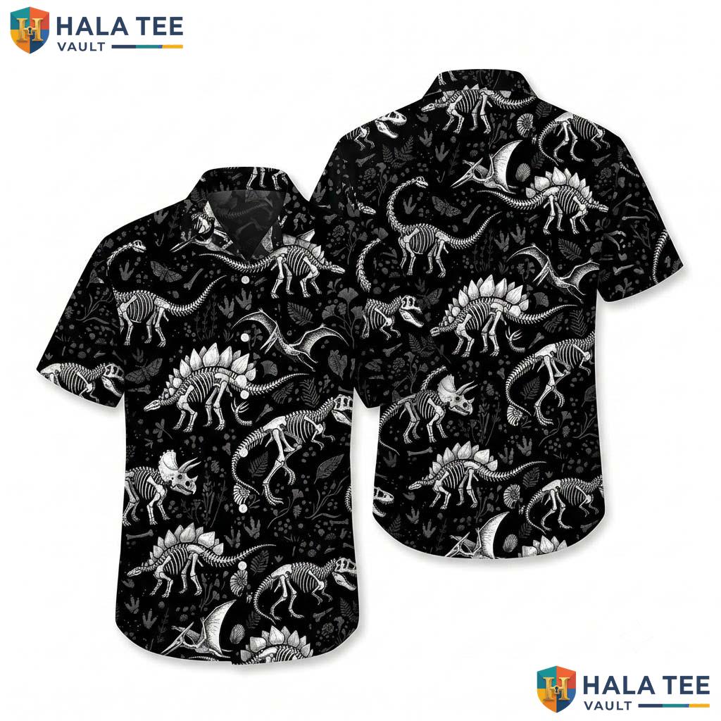 Dinosaur Skeleton Farm Life Hawaiian Shirt Mens Aloha Vacation Apparel