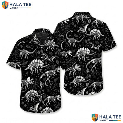 Dinosaur Skeleton Farm Life Hawaiian Shirt Mens Aloha Vacation Apparel