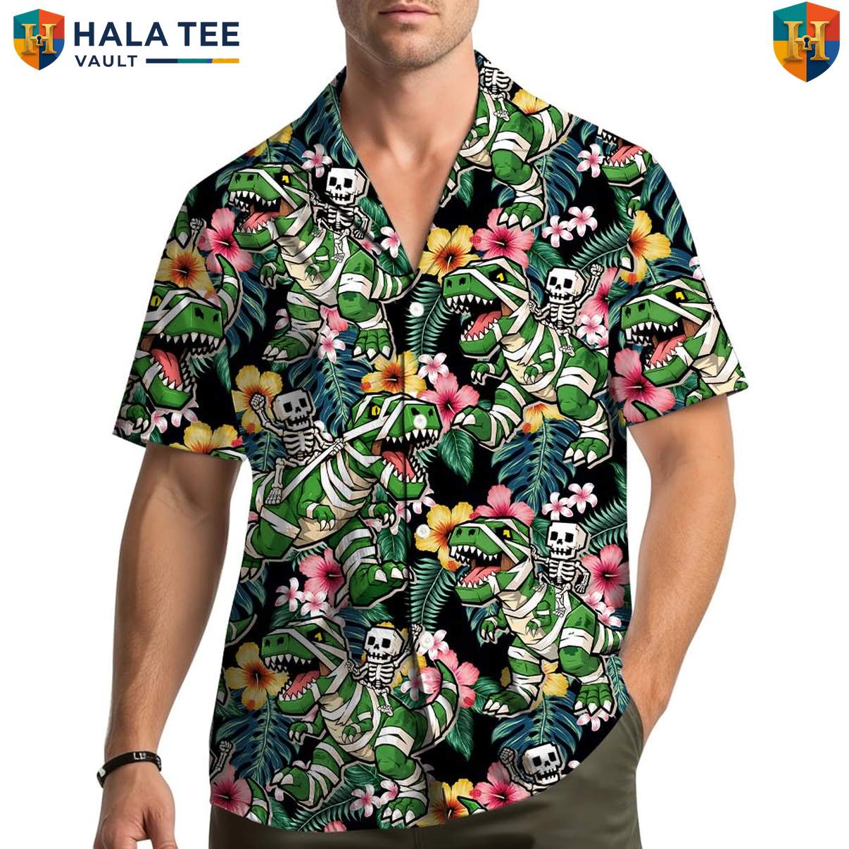 Dinosaur Skeleton Fossil Aloha Shirt Mens Prehistoric Beach Festival Outfit