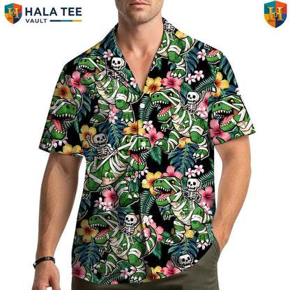 Dinosaur Skeleton Fossil Aloha Shirt Mens Prehistoric Beach Festival Outfit