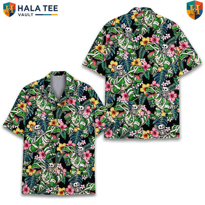 Dinosaur Skeleton Fossil Aloha Tee Shirt Mens Prehistoric Beach Festival Outfit
