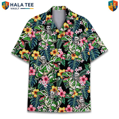 Dinosaur Skeleton Fossil Aloha T-Shirt Mens Prehistoric Beach Festival Outfit