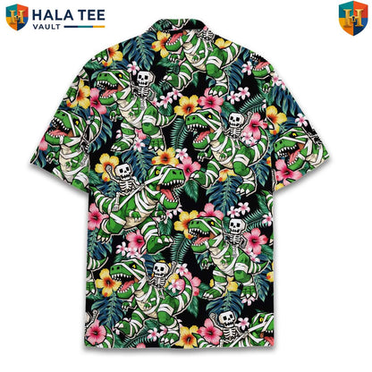 Dinosaur Skeleton Fossil Aloha TShirt Mens Prehistoric Beach Festival Outfit