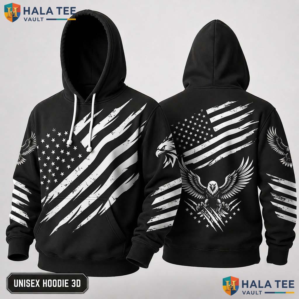 Distressed American Flag Eagle 3D Hoodie Patriotic Graphic Streetwear
