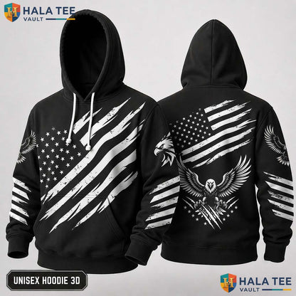 Distressed American Flag Eagle 3D Hoodie Patriotic Graphic Streetwear