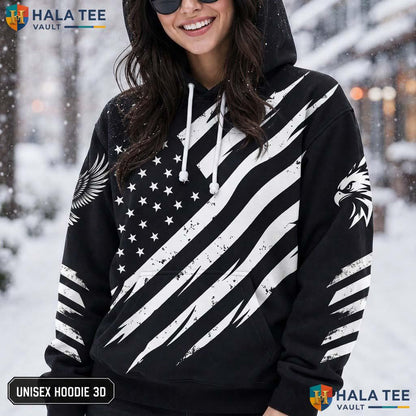 Distressed American Flag Eagle 3D Printed Hoodie Patriotic Graphic Streetwear