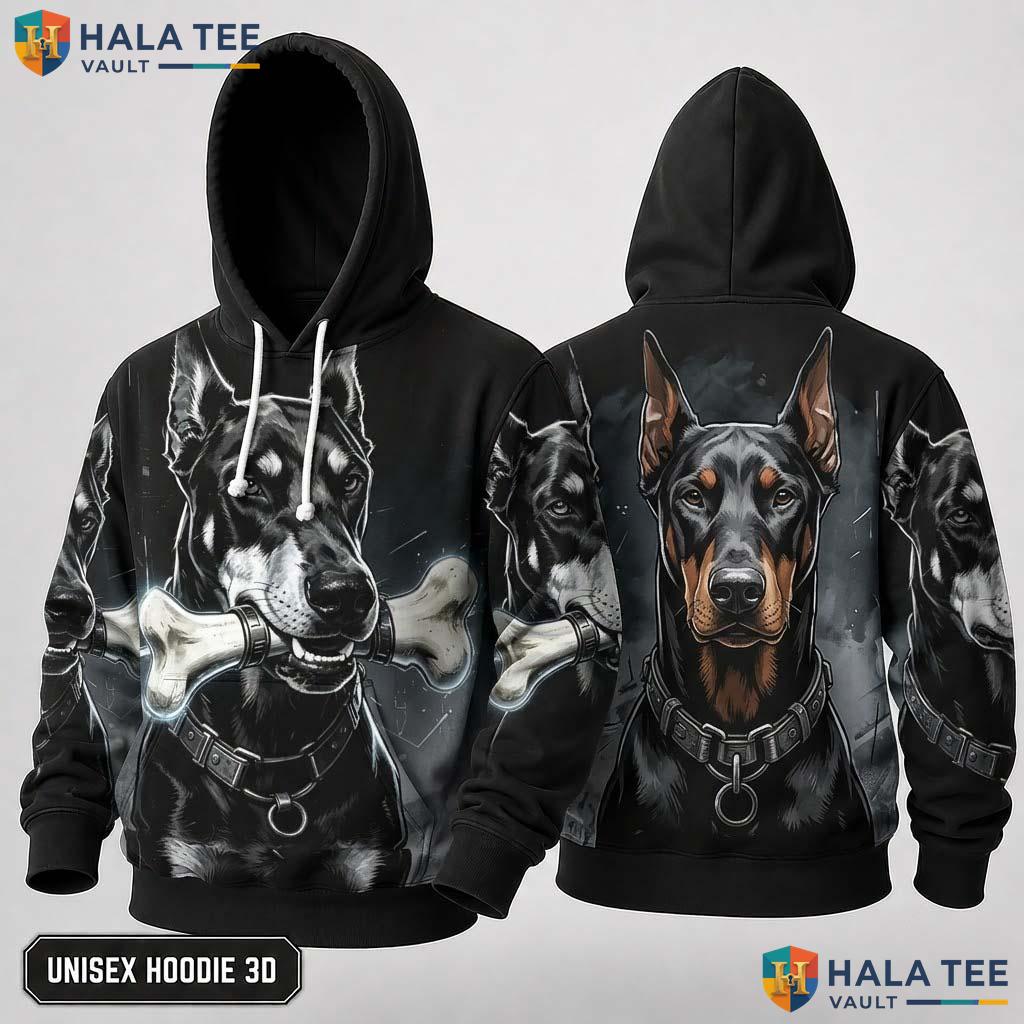 Doberman Bone Striking Thanksgiving 3D Hoodie Proud Dog Graphic Top