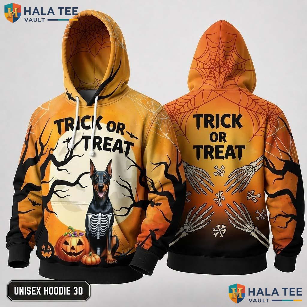 Doberman Skeleton Dog 3D Hoodie Funny Trick Or Treat Halloween Top