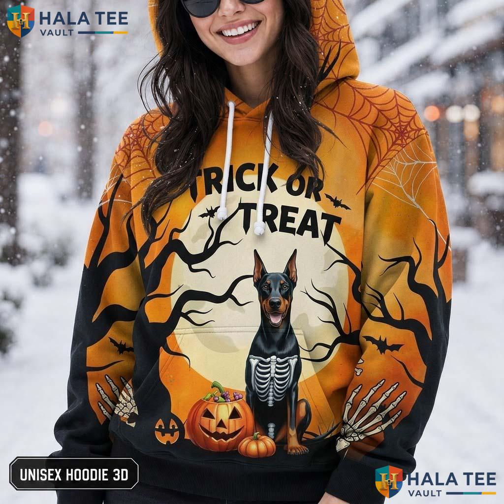 Doberman Skeleton Dog 3D Printed Hoodie Funny Trick Or Treat Halloween Top