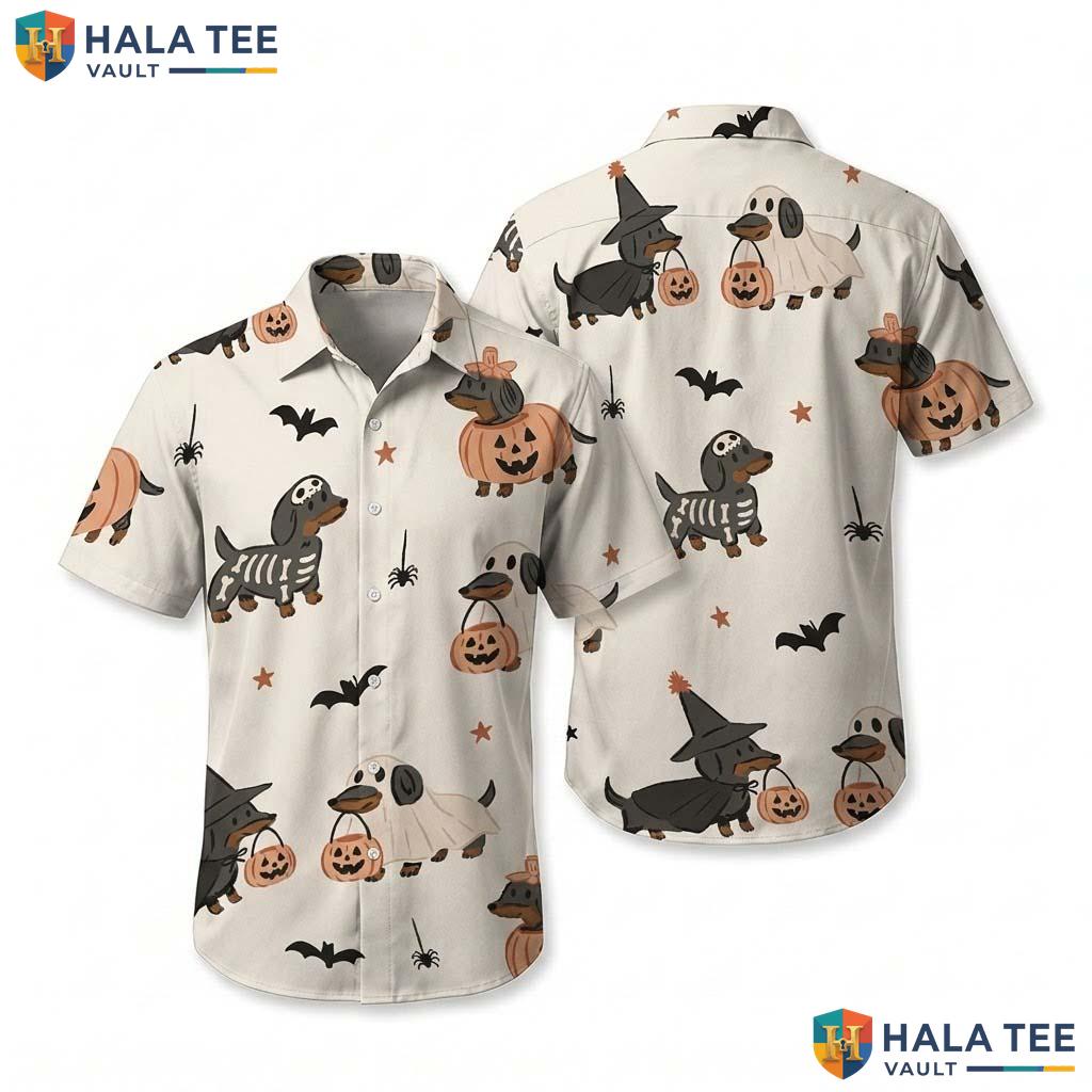 Dog Costume Halloween Hawaiian Shirt Cute Spooky Dachshund Aloha Top