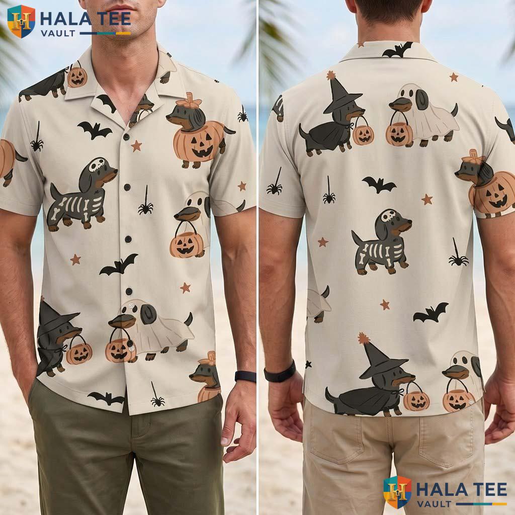 Dog Costume Halloween Hawaiian Shirt Cute Spooky Dachshund Aloha Top Adult
