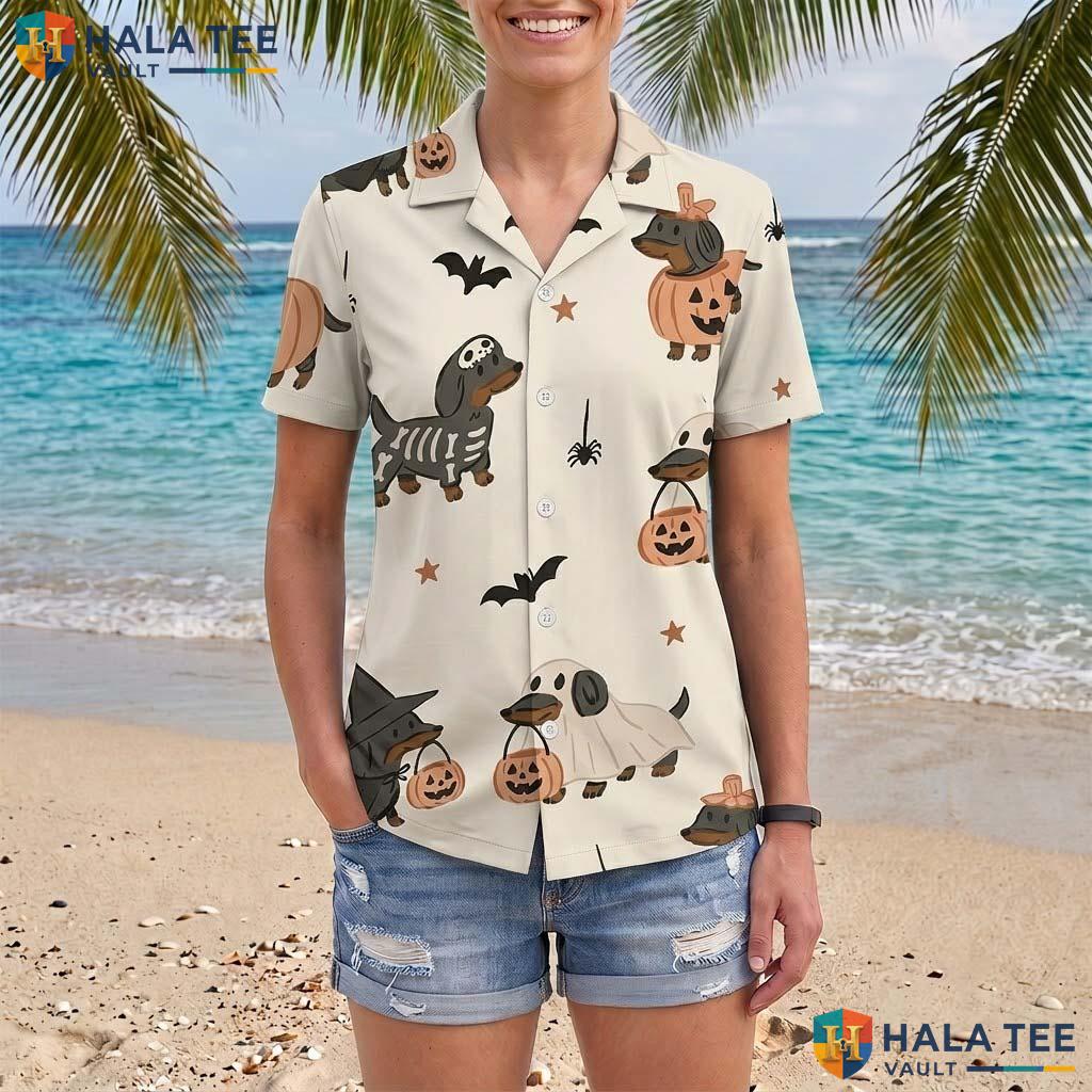 Dog Costume Halloween Hawaiian Shirt Cute Spooky Dachshund Aloha Top Adult