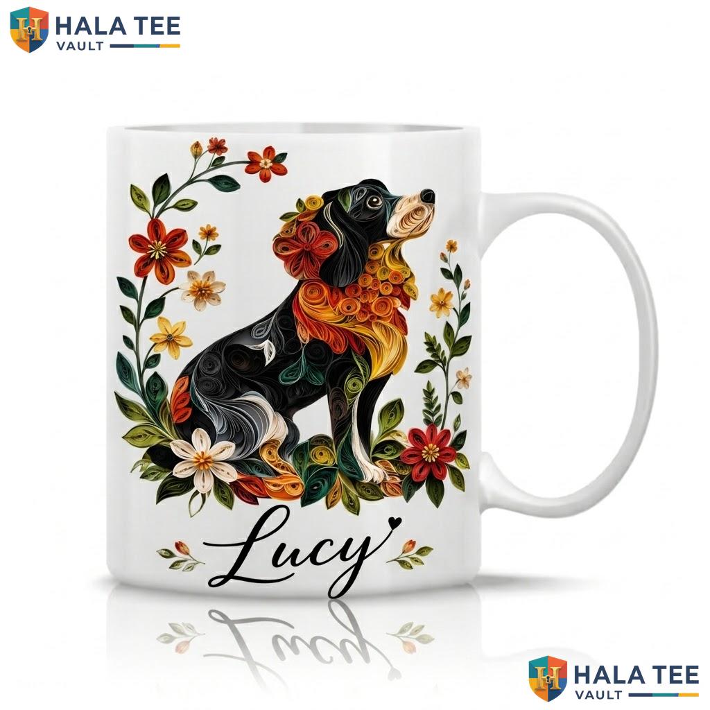 Dog Flower Witch Halloween Cup Custom Silhouette Spooky Ceramic Coffee Mug