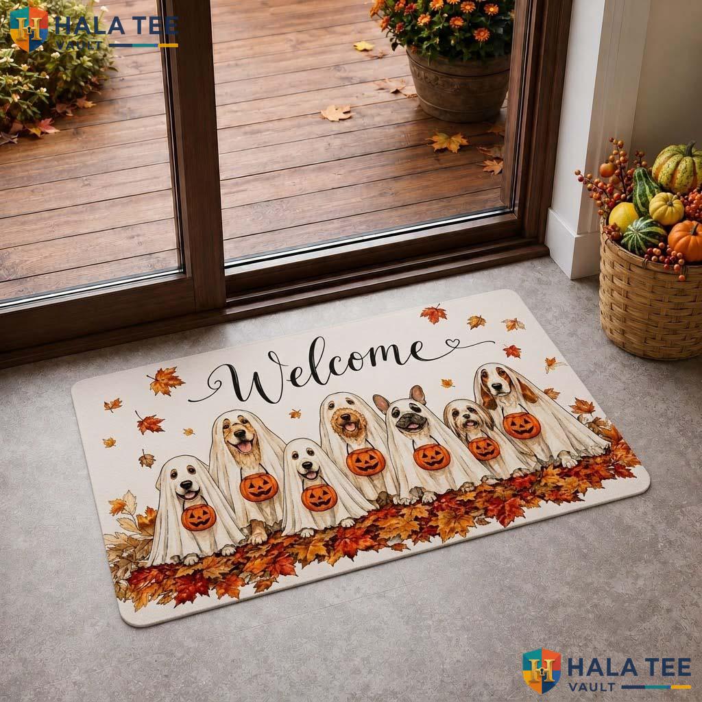Dog Ghost Halloween Doormat Cute Pumpkin Entrance Rug Welcome Entry Decor