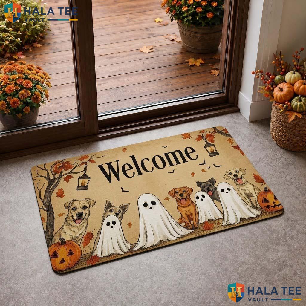 Dog Ghost Porch Fall Doormat Whimsical Decorative Entrance Welcome Rug