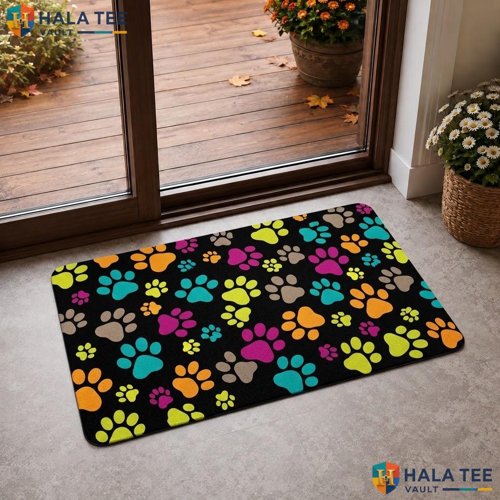 Dog Paw Print Halloween Doormat Funny Skulls Spider Web Welcome Farmhouse