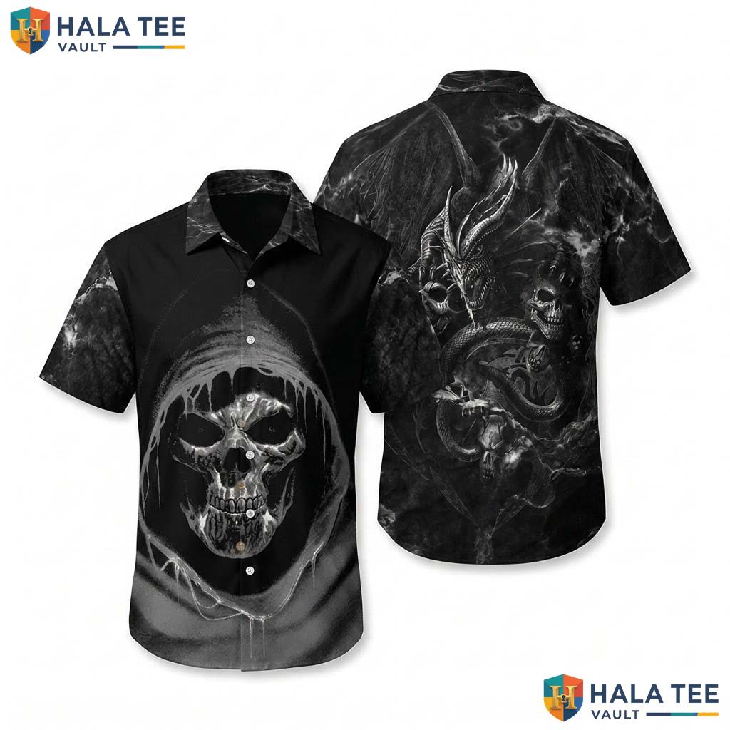 Dragon Skull Halloween Hawaiian Shirt Unisex Gothic Vacation Aloha