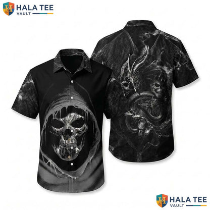 Dragon Skull Halloween Hawaiian Shirt Unisex Gothic Vacation Aloha