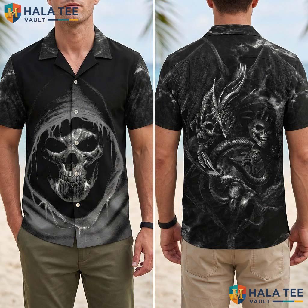 Dragon Skull Halloween Hawaiian Shirt Unisex Gothic Vacation Aloha Adult