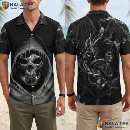 Dragon Skull Halloween Hawaiian Shirt Unisex Gothic Vacation Aloha Adult