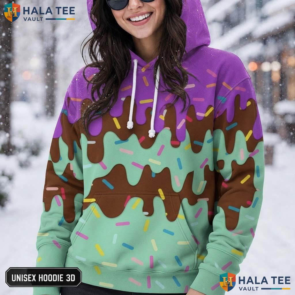 Dripping Ice Cream AOP Hoodie Warm Thick Sweatshirt Boys Girls Pullover