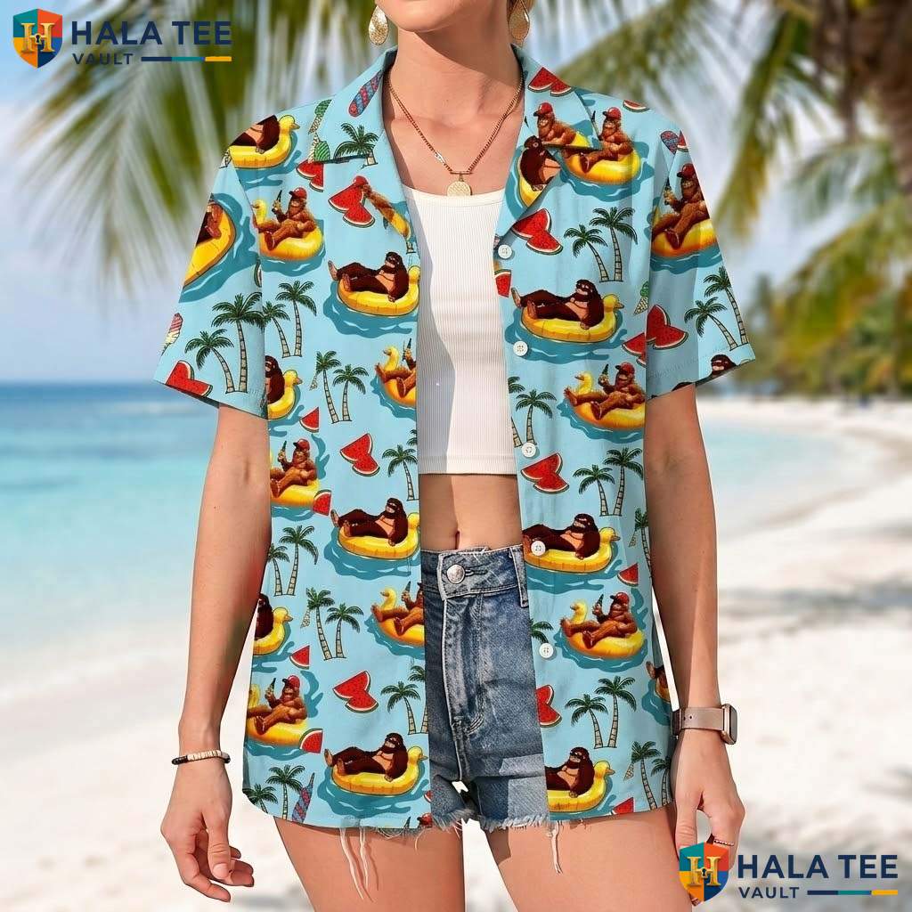 Duck Gorilla Short-sleeve button-up shirt Mens Funny Novelty Summer Beach Party Top
